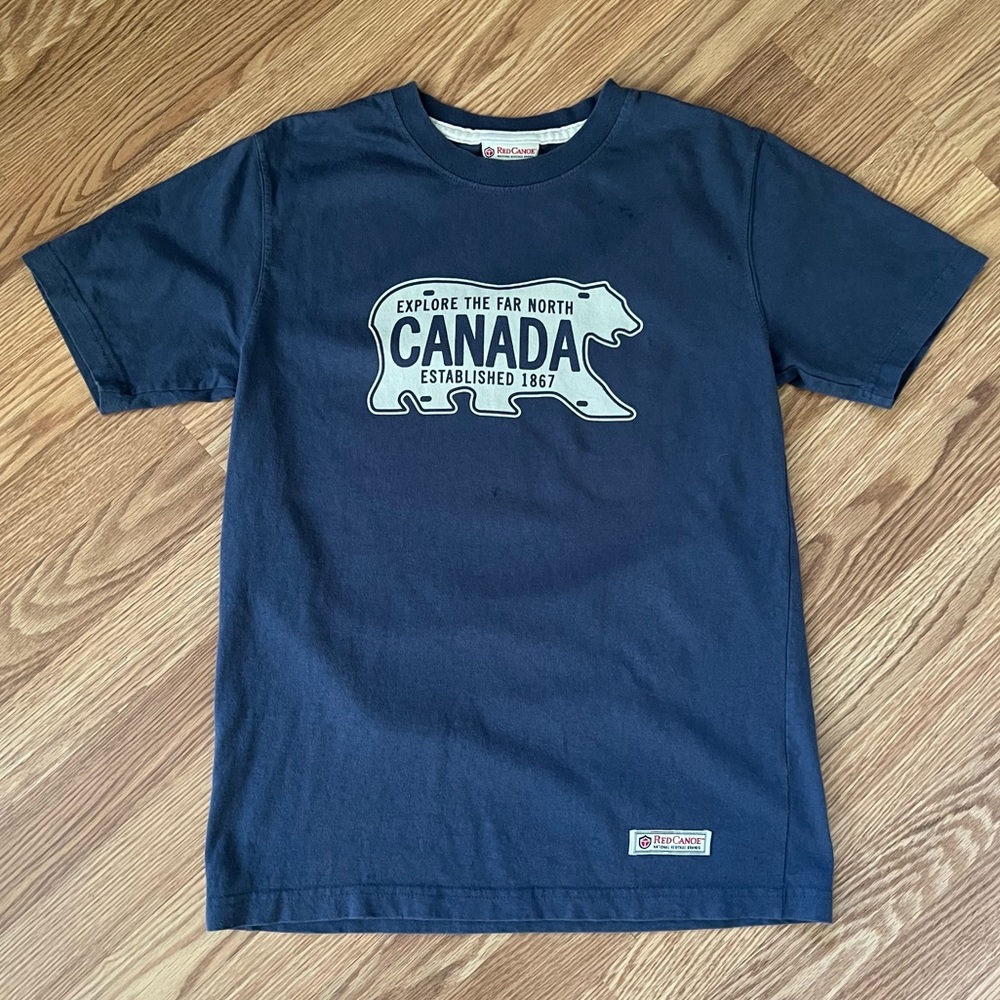 Red Canoe Canada Bear‎ Mens Graphic Tee Tshirt Blue sz S